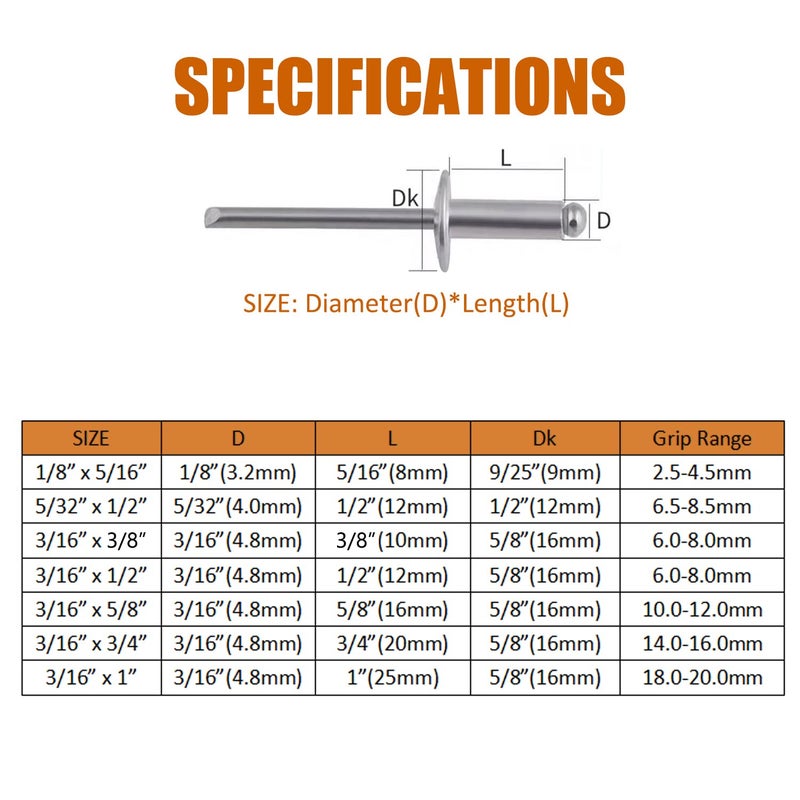 ISPINNER 50 قطعة 3/16 بوصة × 5/8 بوصة مسامير عمياء كبيرة من الألومنيوم، 4.8 × 16 مم مسامير برشام (فضي) - Image 3